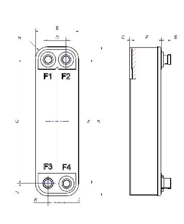SWEP B20H технически чертеж с размери