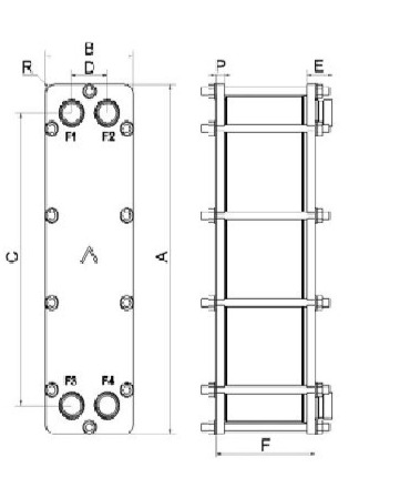 SWEP BDW16DWH технически чертеж с размери